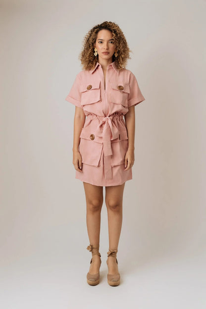 Vestido Corto Camisero 4 Bolsillos