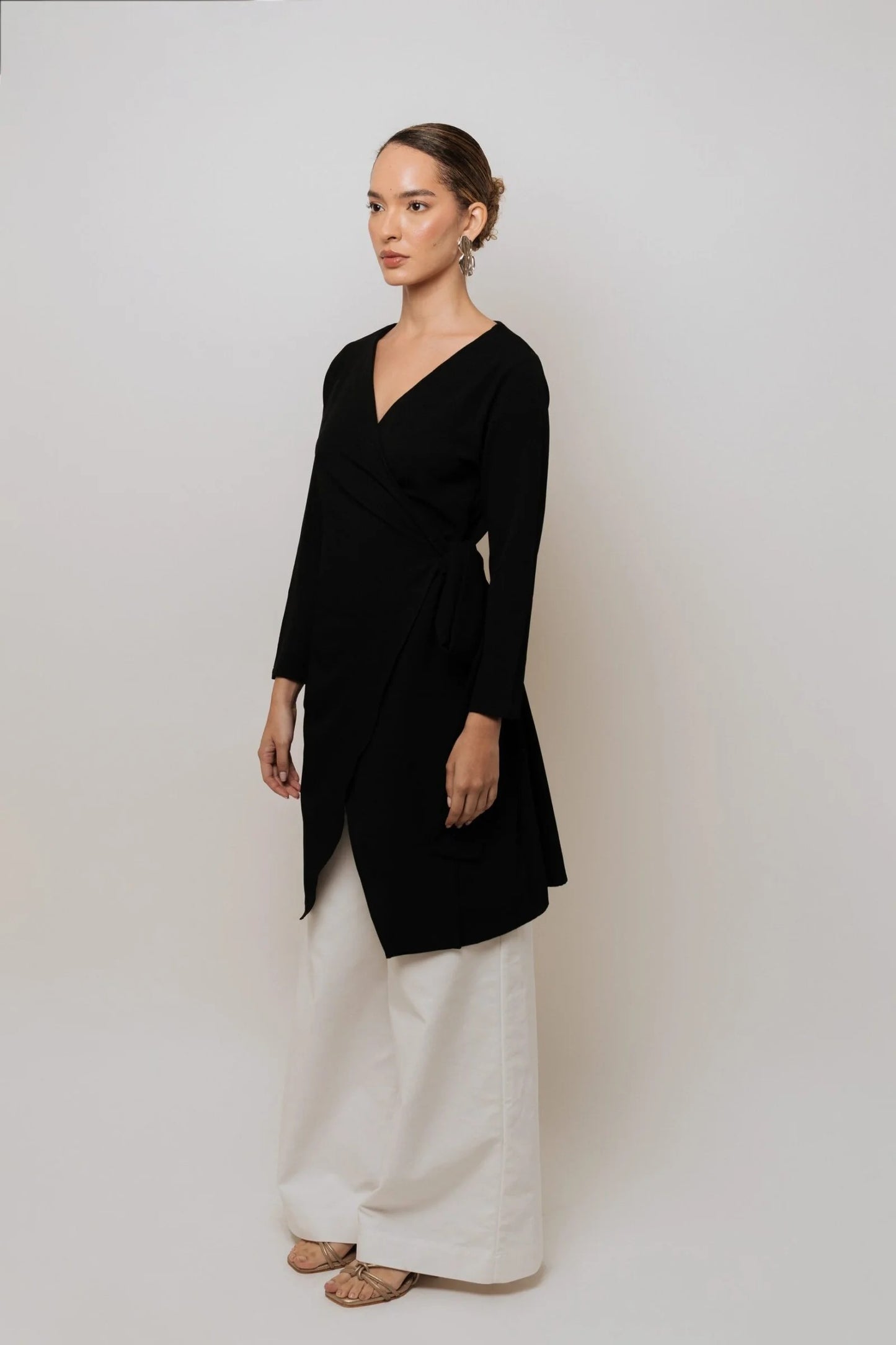 Blusa Cruzada Manga Larga Y Lazo