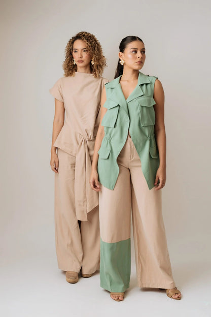 Pantalon Largo Con Bota Bicolor